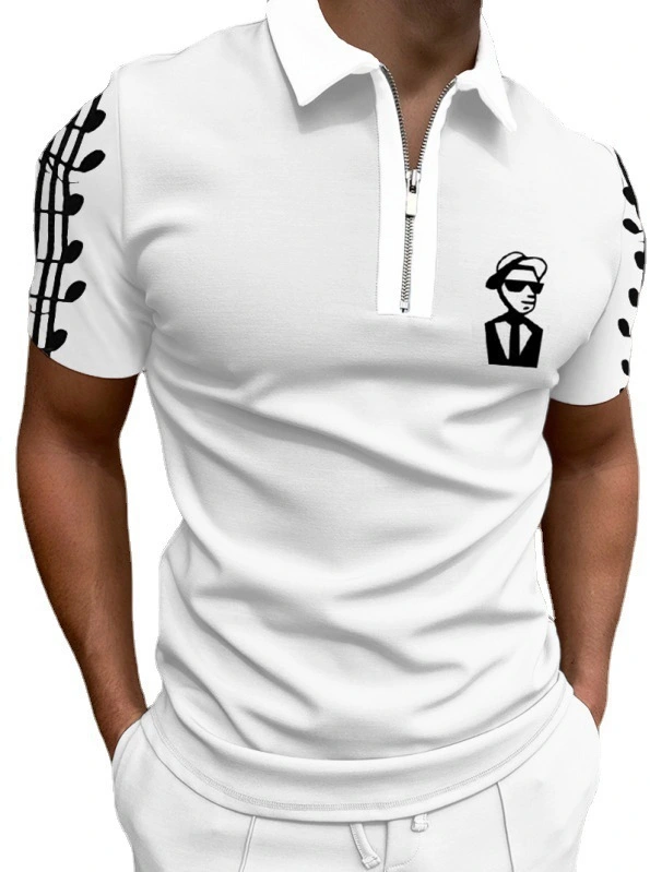 Trendy Men's Short Sleeve Polo Shirt Casual Zipper Lapel Top