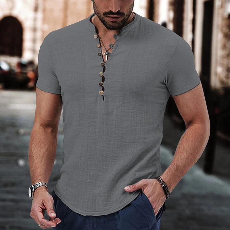 Men's Linen Leisure V-neck Shirt