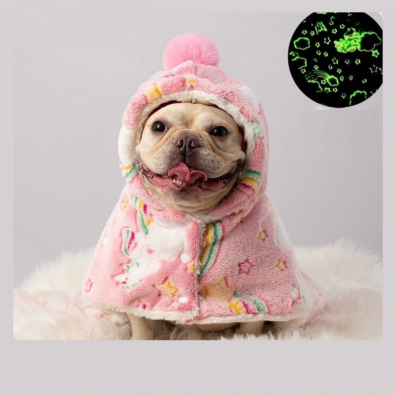 Dog Cloak Nightgown Warm Autumn And Winter Duvet Luminous Cloak Pet Clothes