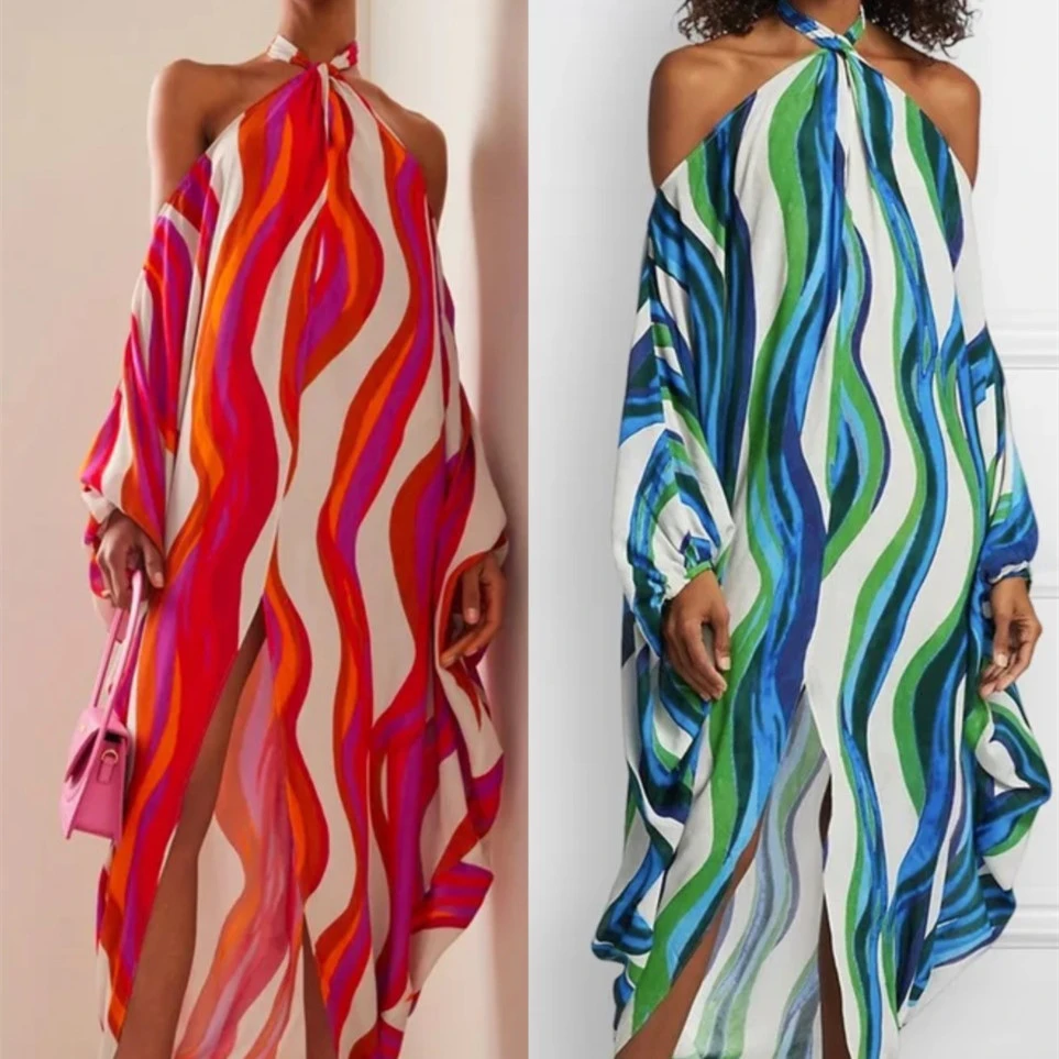 Women's Fashion Long Sleeve Rainbow Striped Dress