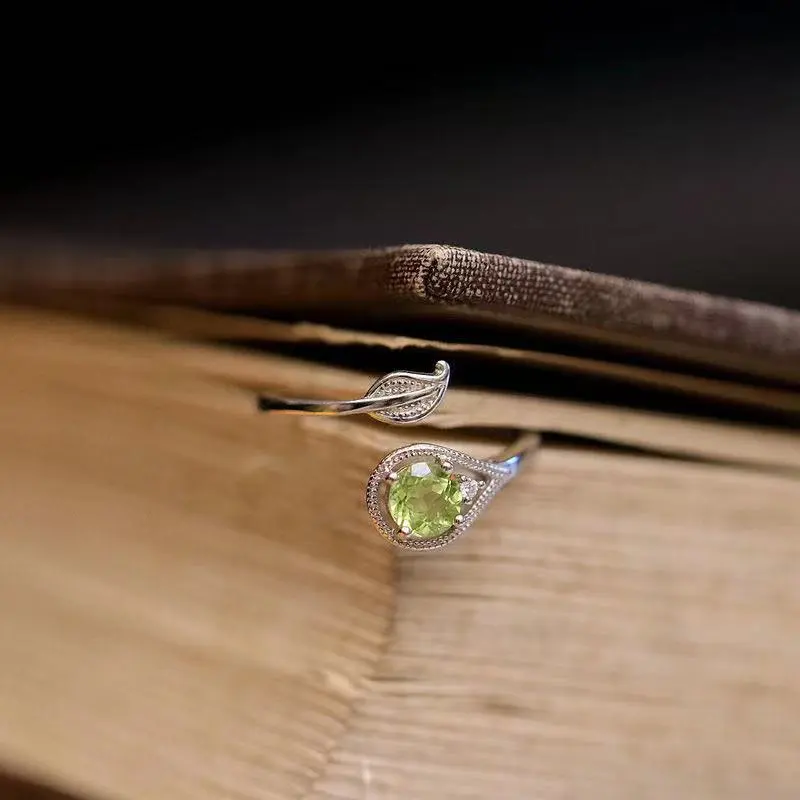 Olivine Green Gem Branch And Leaf Open Ring