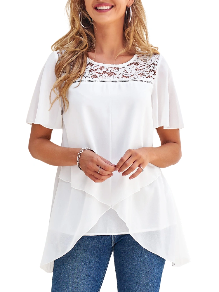 Women's short-sleeved blouse chiffon top shirt