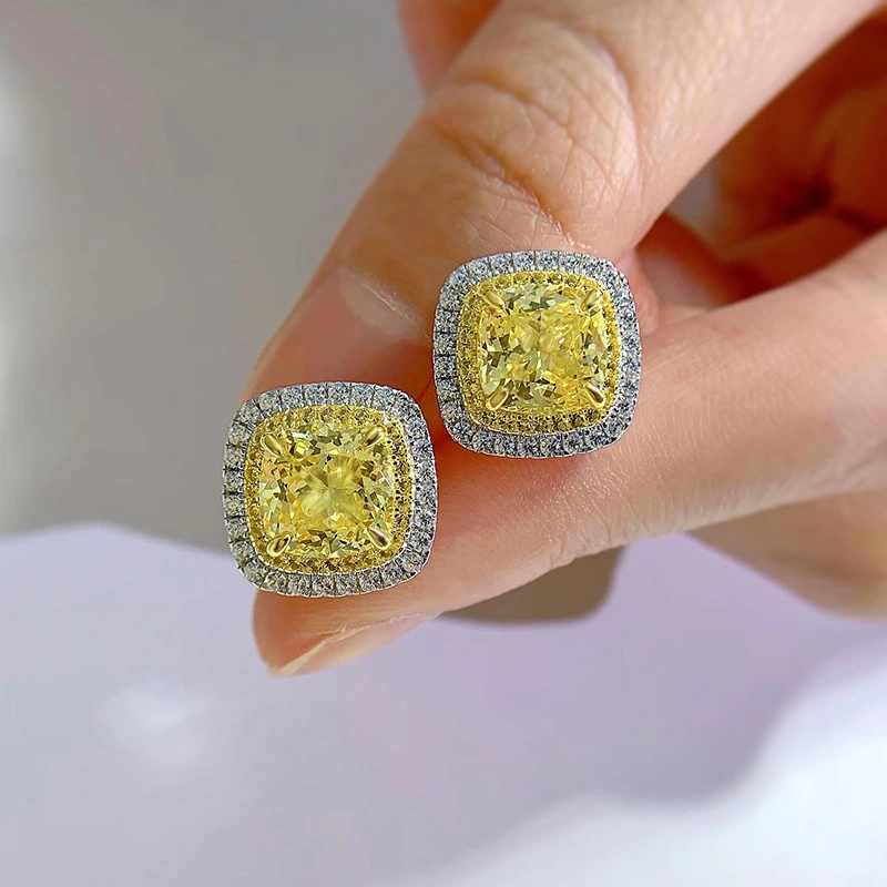 Yellow Diamond High Carbon Silver Stud Earrings Ornament