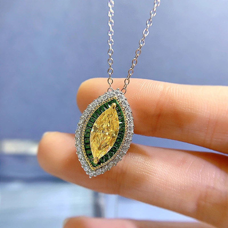 New 925 Silver Necklace 613 Yellow Diamond Horse Eye Pendant For Women