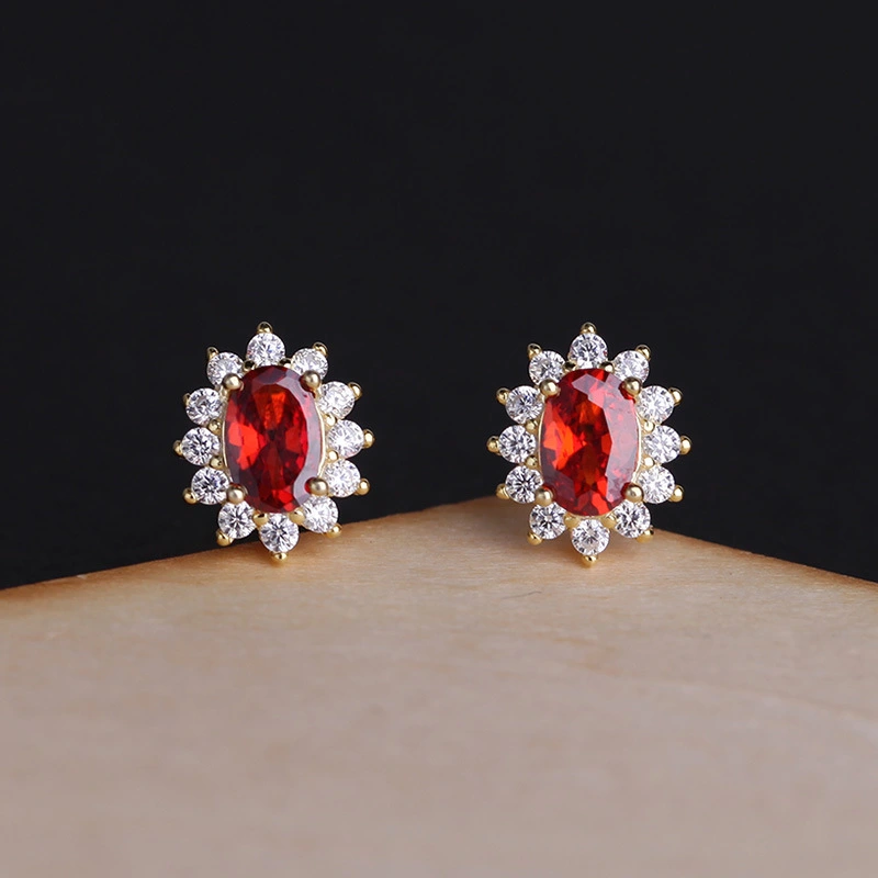 S925 Sterling Silver Plated 18K Gold Inlaid Zircon Stud Earrings