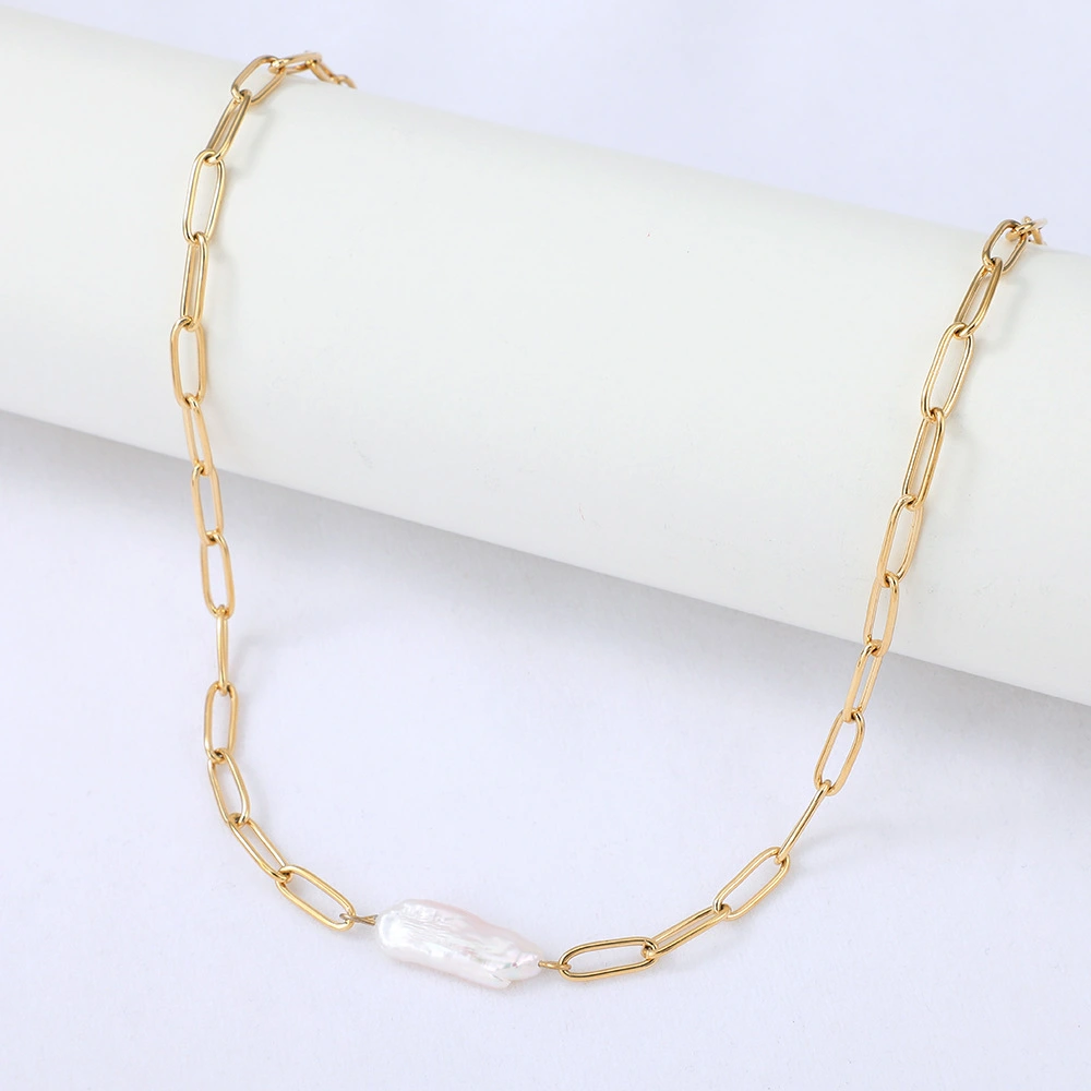 Natural Baroque Pearl Necklace Gold Stainless Steel