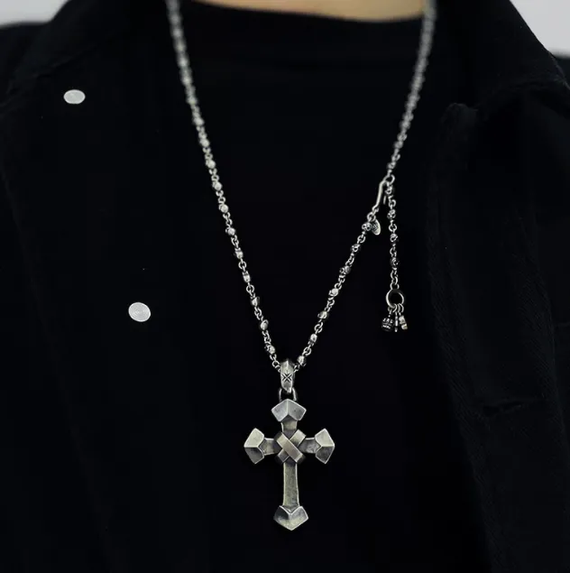 925 Sterling Silver Cross Necklace Retro Personalized Men's Pendant