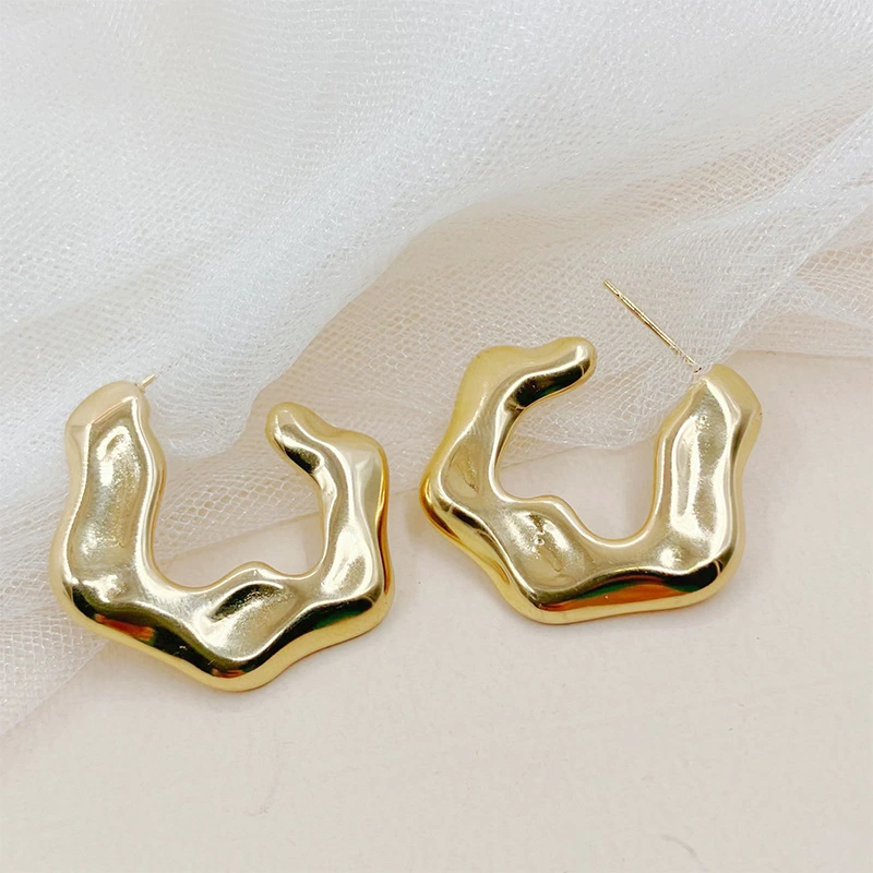 Retro High-grade Irregular Liquid Flow U-shaped Ear Earrings