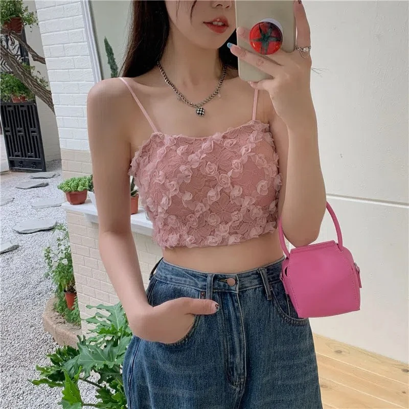 Lace Rose Floral Small Sling Cropped Top