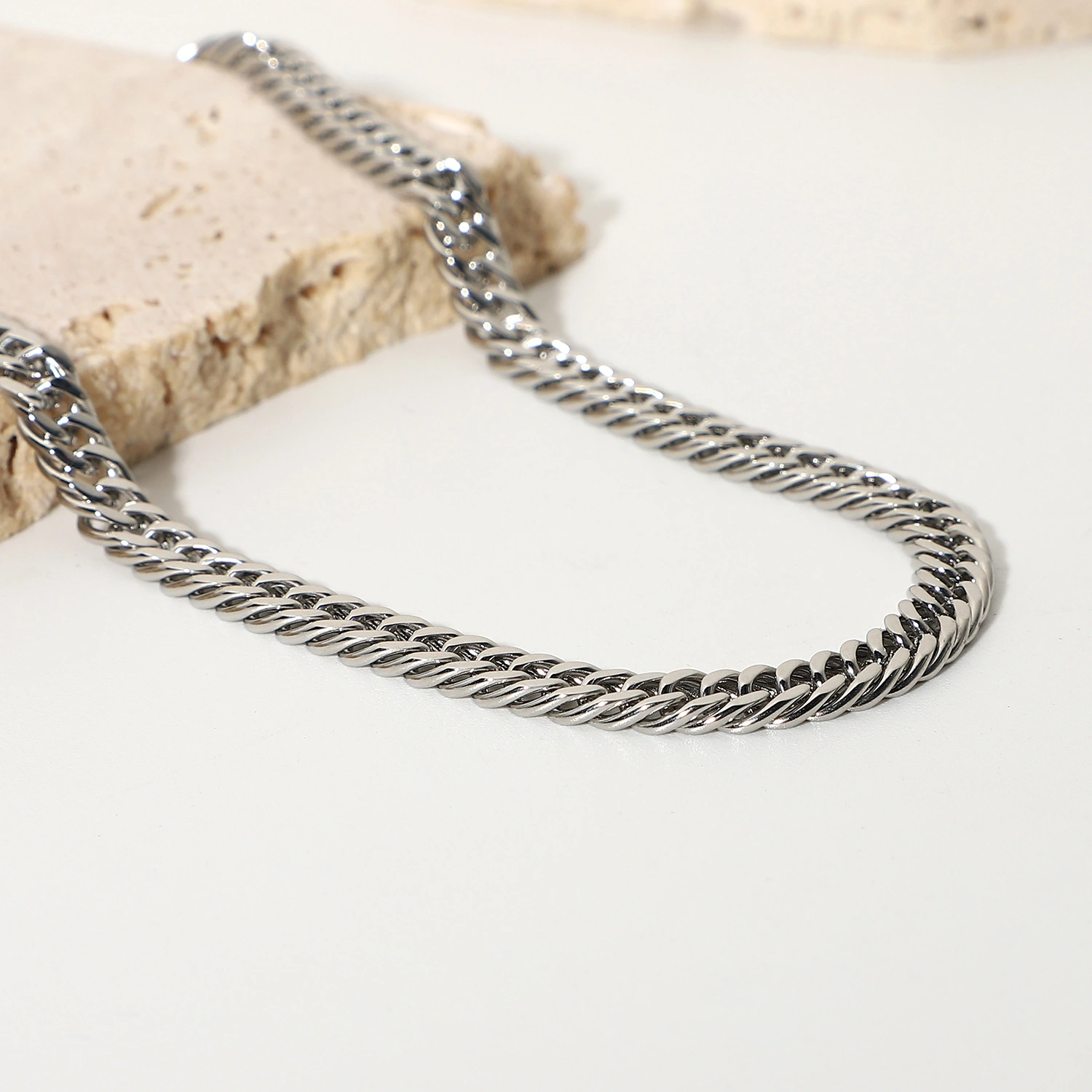 Coarse Cuban Ring Chain Stainless Steel Necklace Hip Hop Double Layer