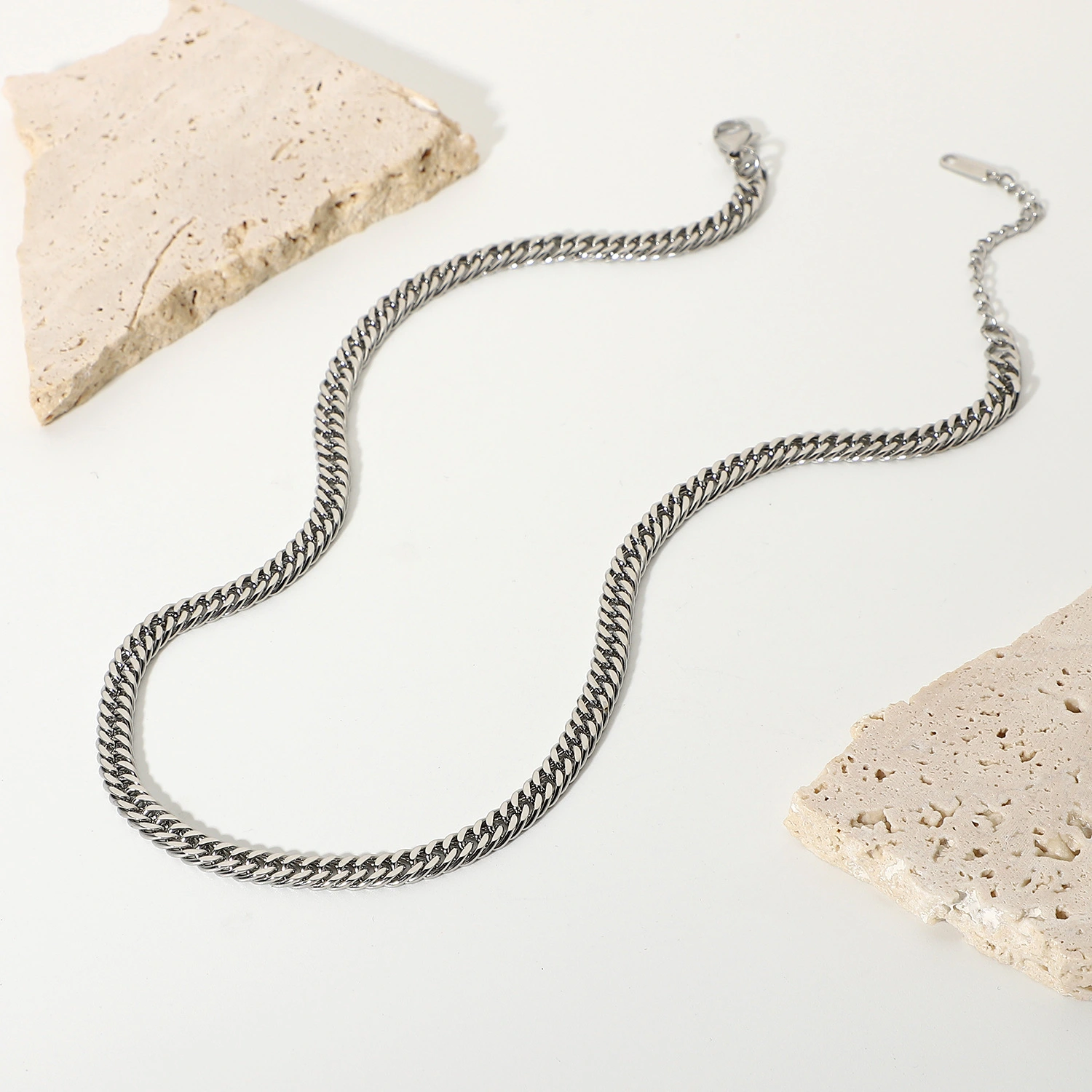 Coarse Cuban Ring Chain Stainless Steel Necklace Hip Hop Double Layer