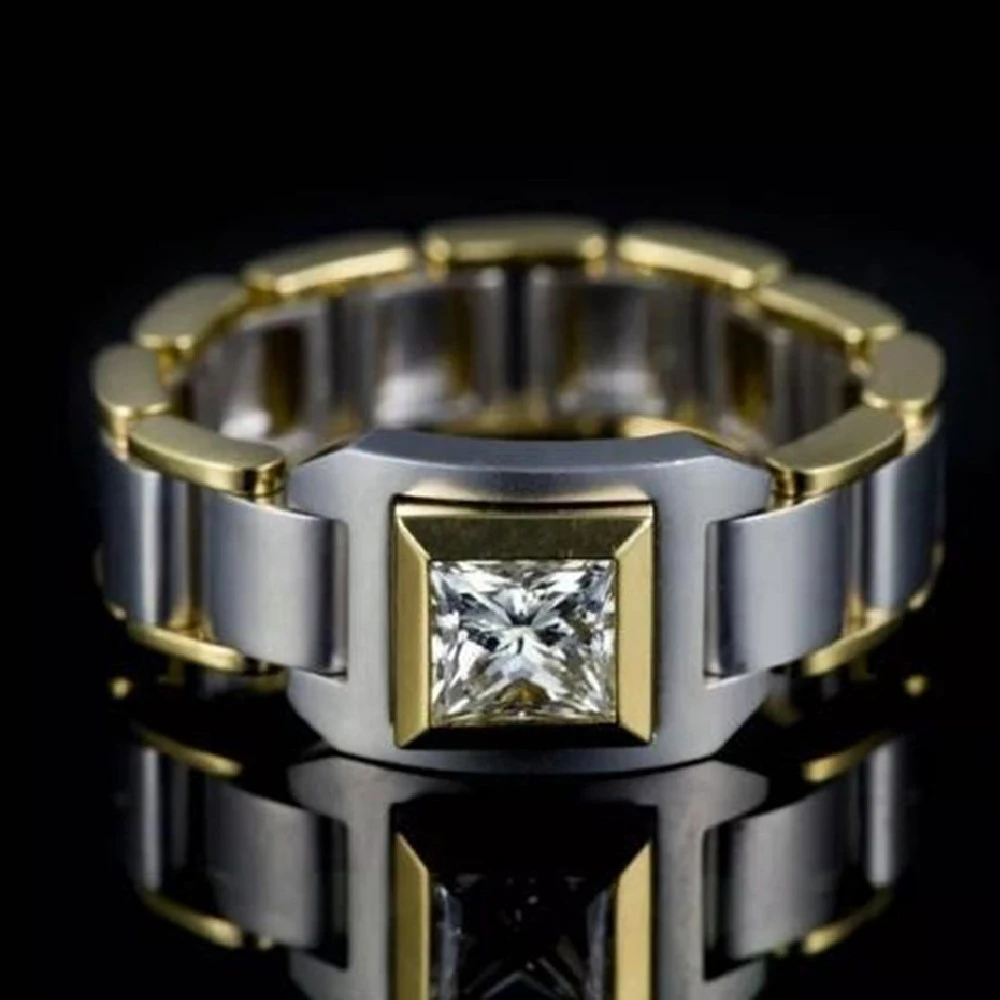 Plated Two-tone Inlaid Zircon Ring European And American