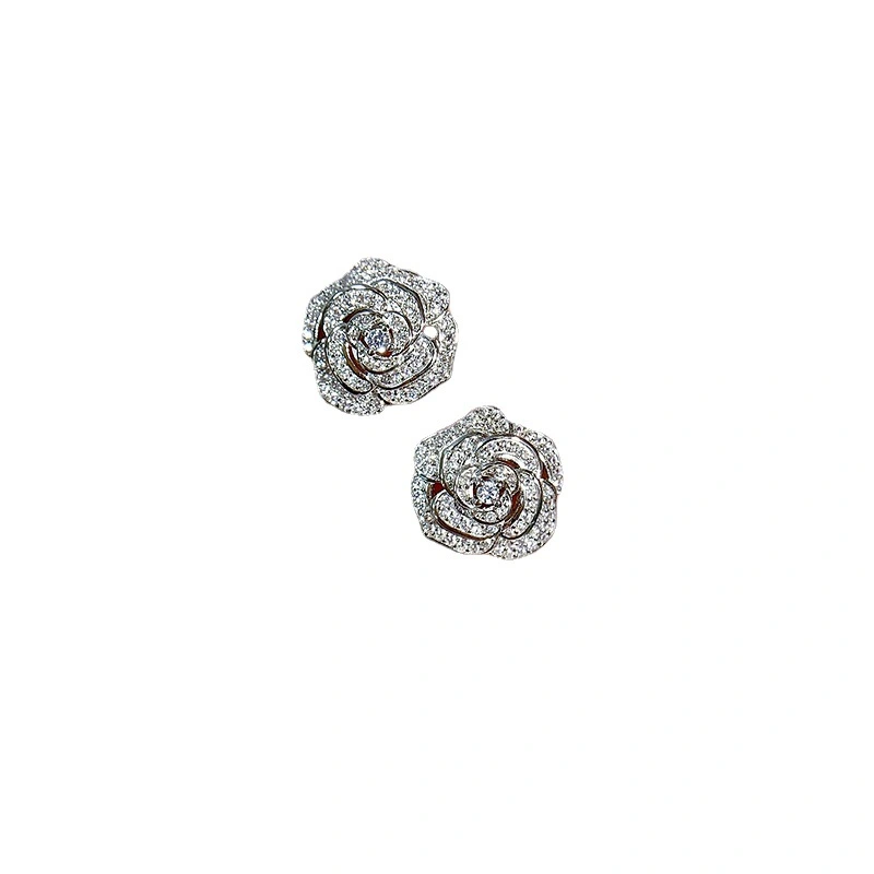 Women's 925 Silver Camellia Stud Earrings