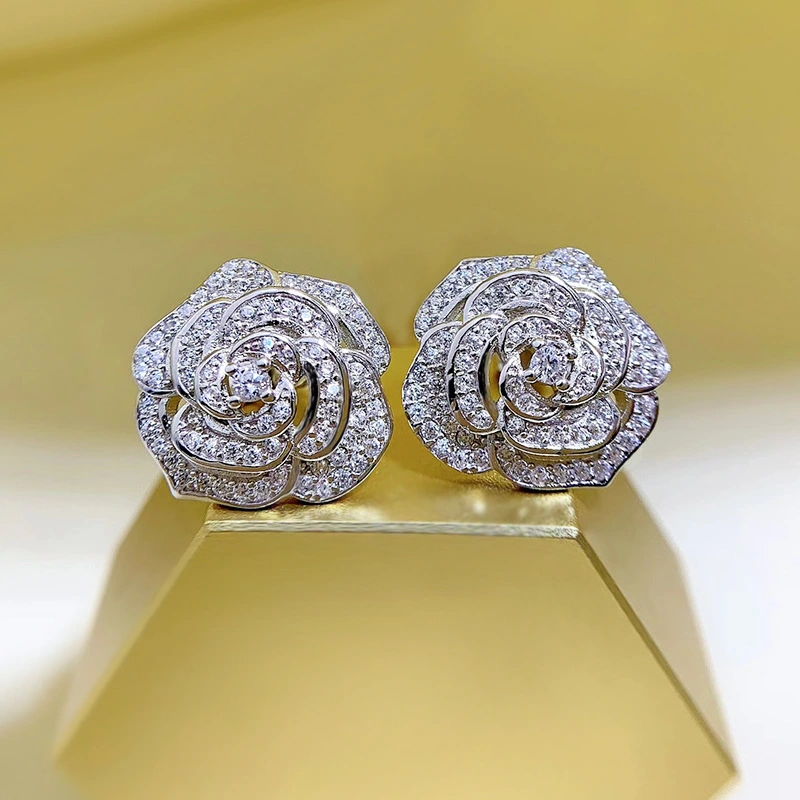 Women's 925 Silver Camellia Stud Earrings