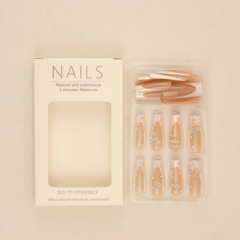 Wear Armor Long French Five-pointed Star Flash Diamond Nail Stickers Nail Tip