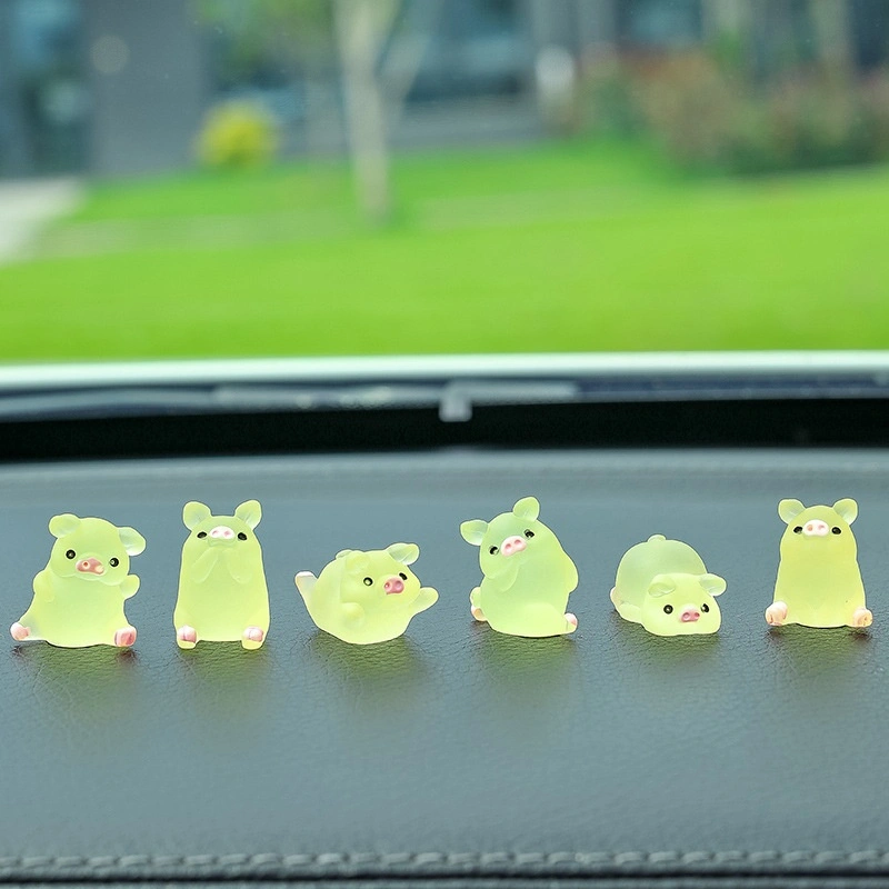 Center Console Cute Cartoon Decorations New Car Mini Luminous Pig Car Interior Design