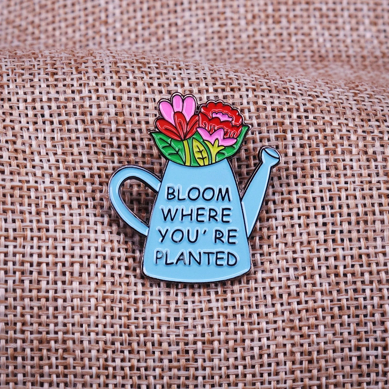 Beautiful Bouquet Watering Can Brooch Badge