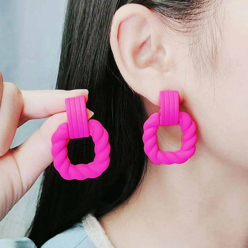 Square Semicircle Stitching Stud Earrings Acrylic Earrings