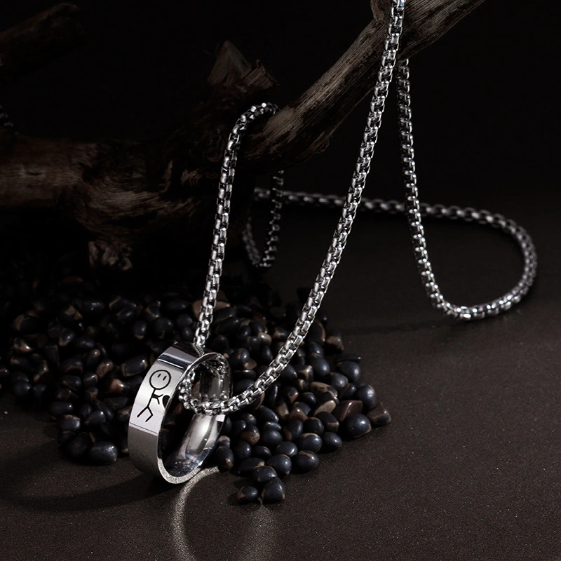Stainless Steel Ring Necklace All-match Pendant