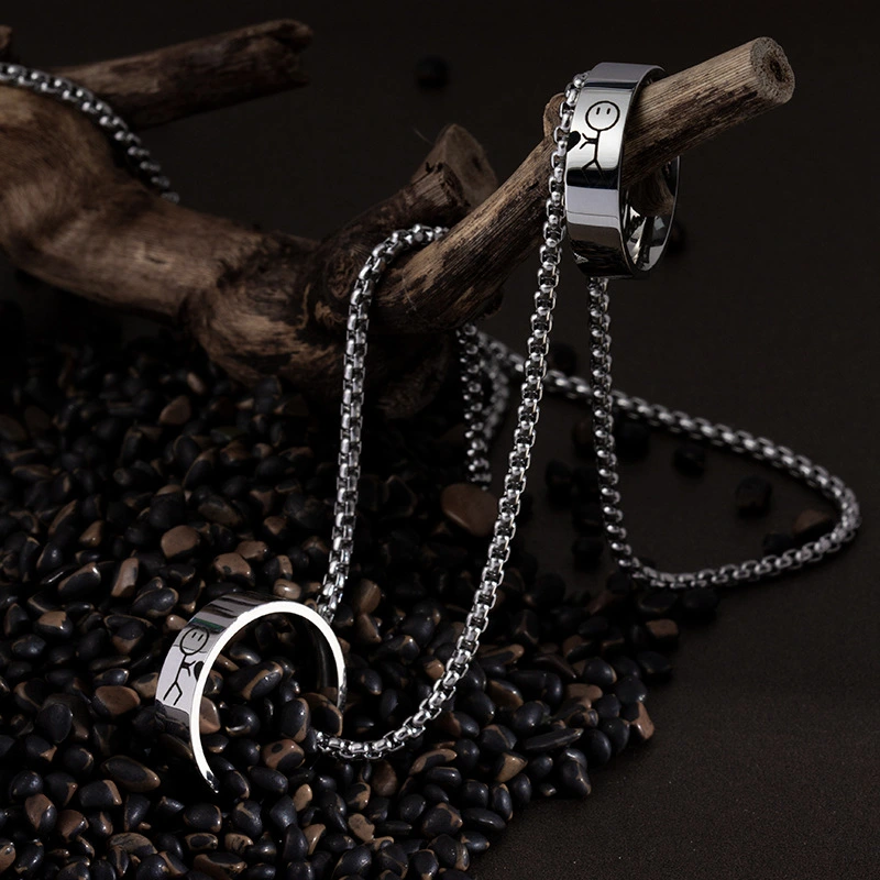 Stainless Steel Ring Necklace All-match Pendant