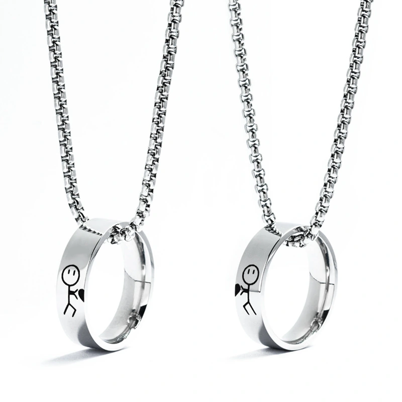 Stainless Steel Ring Necklace All-match Pendant