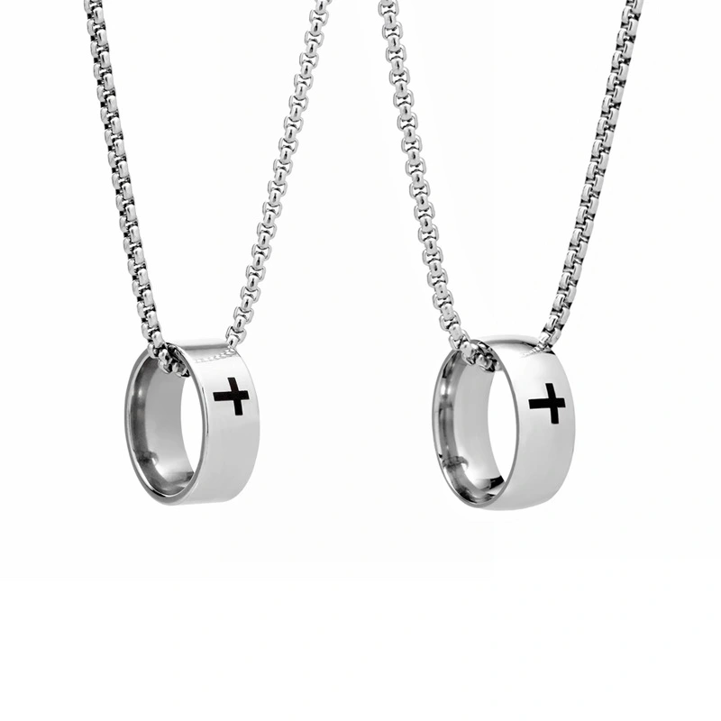 Men's Fashion Simple Cross Titanium Steel Pendant Necklace