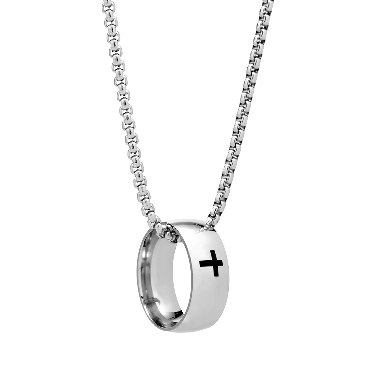 Men's Fashion Simple Cross Titanium Steel Pendant Necklace