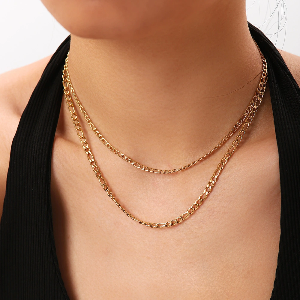 Gold Plated 18K Electroplated Stainless Steel Two Layers Necklace Women