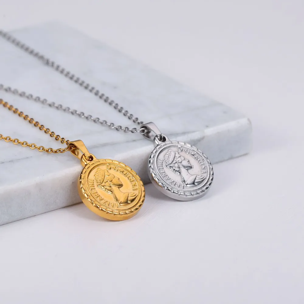 Stainless Steel Round Coin Three-dimensional Portrait Necklace