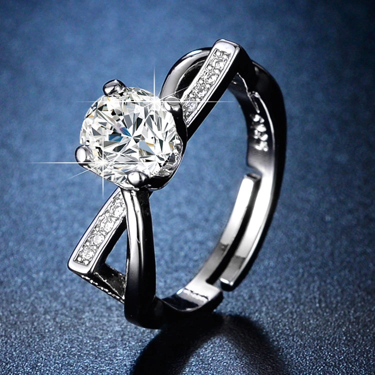 Imitation Moissanite High-end Elegant Open Four-claw Irregular Diamond Ring