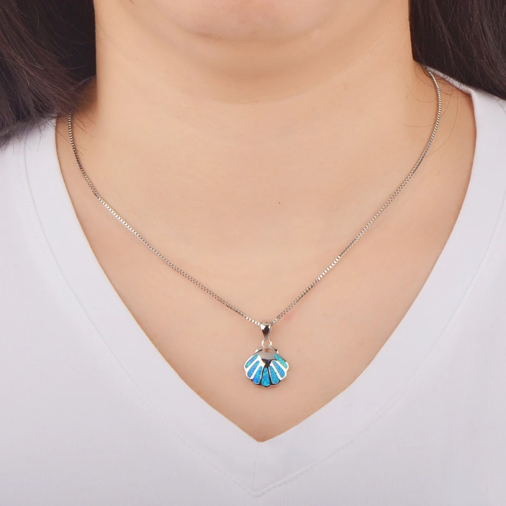 Women's Blue Opal Shell Sweater Chain Necklace