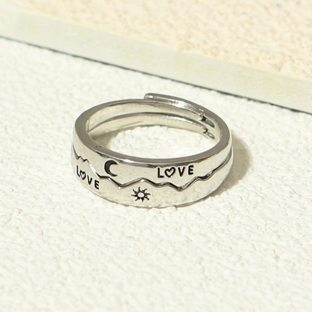 LOVE Sun Moon Star Couple Ring