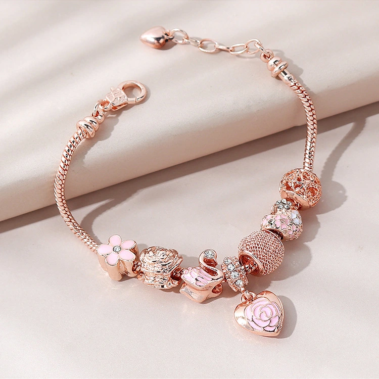 Oil Dripping Rose Heart Beaded Bracelet