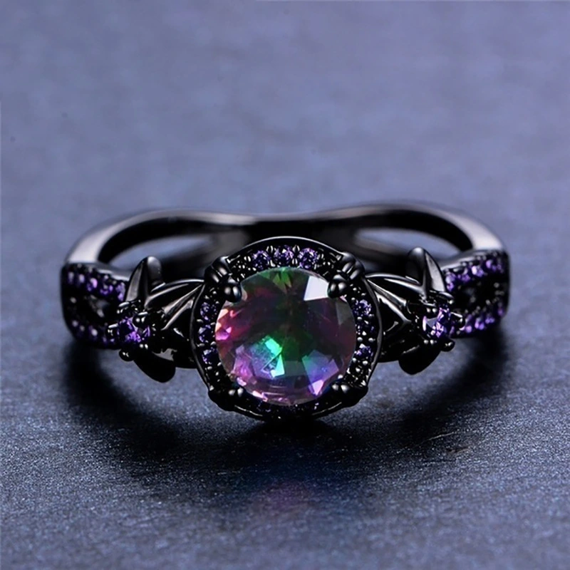Women's Vintage Black Gold Skull Purple Zircon Ring