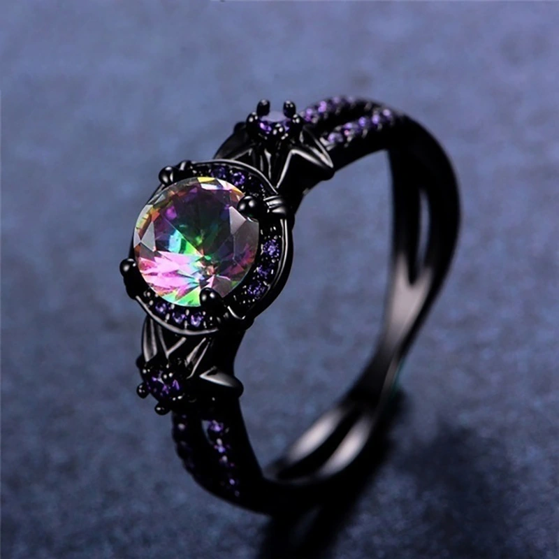 Women's Vintage Black Gold Skull Purple Zircon Ring