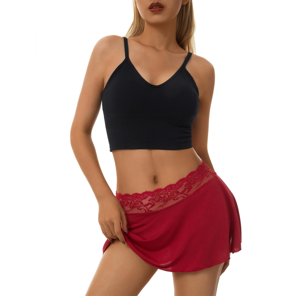 Women Sexy Lingerie Mini Skirt +Thong, Mesh Elastic Waist, Schoolgirls Summer Clothing