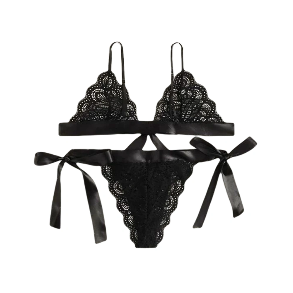 Women's Lingerie Set, Sexy Lace Bra and Side Tie Panty Two-piece Suit for Wedding Nights Honeymoon