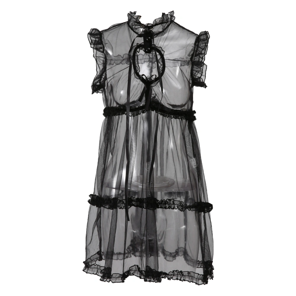 Sexy Women Nightdress, See Through Lace Sleeveless Chest Cut Out Solid Color Dress, Women Clothing