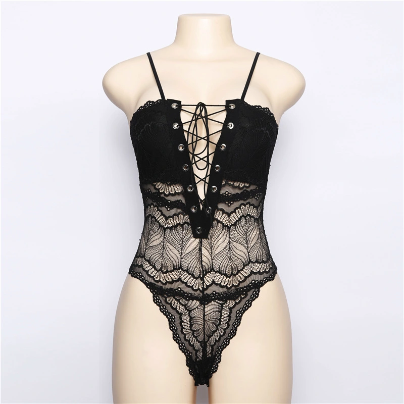 Women Lace Sexy Lingerie Mesh Sheer Bandage Italian Strap Tights Bodysuit Babydoll Teddy Jumpsuit