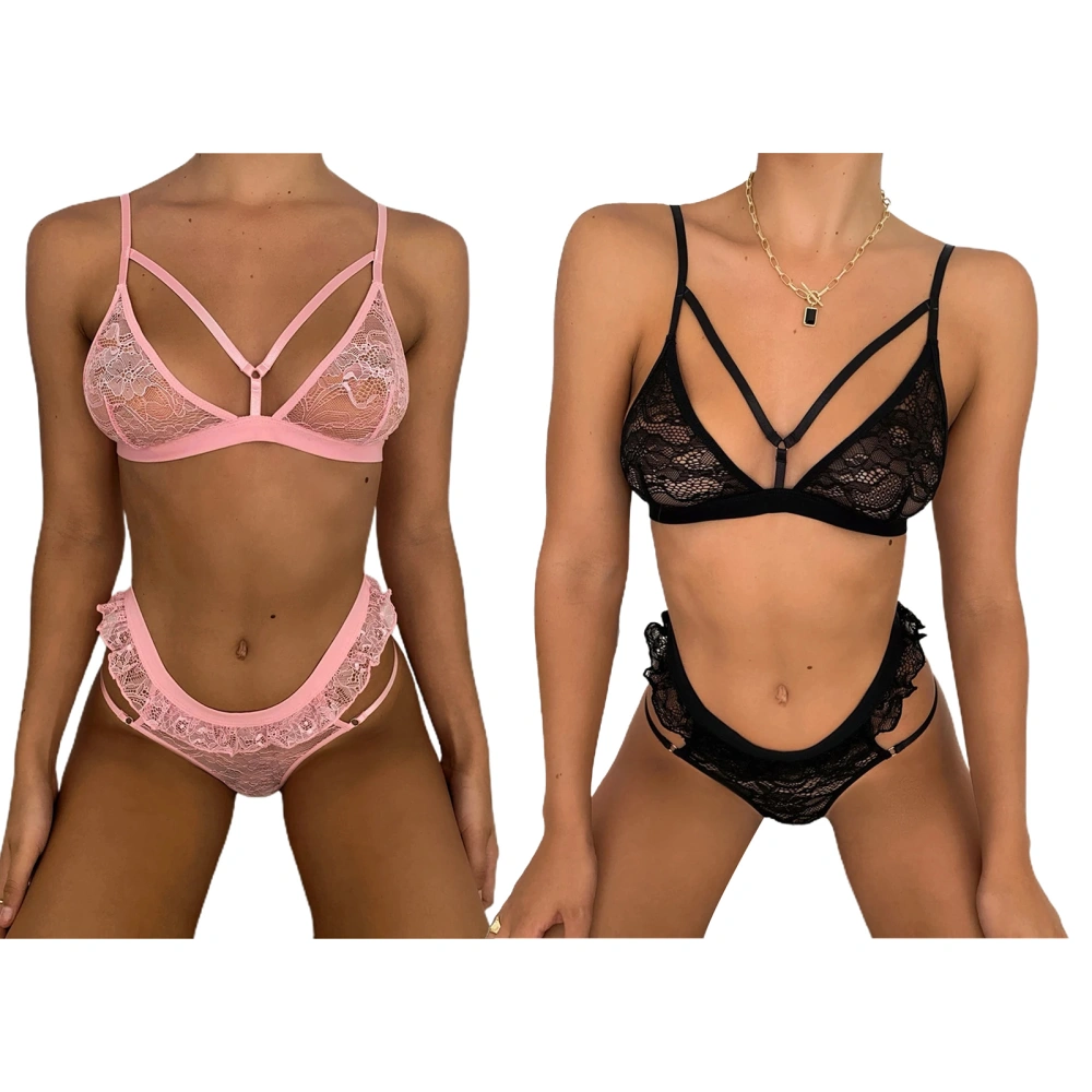 Female Lingerie Set, Spaghetti Strap Bikini Tops+ Lace Trim Panties