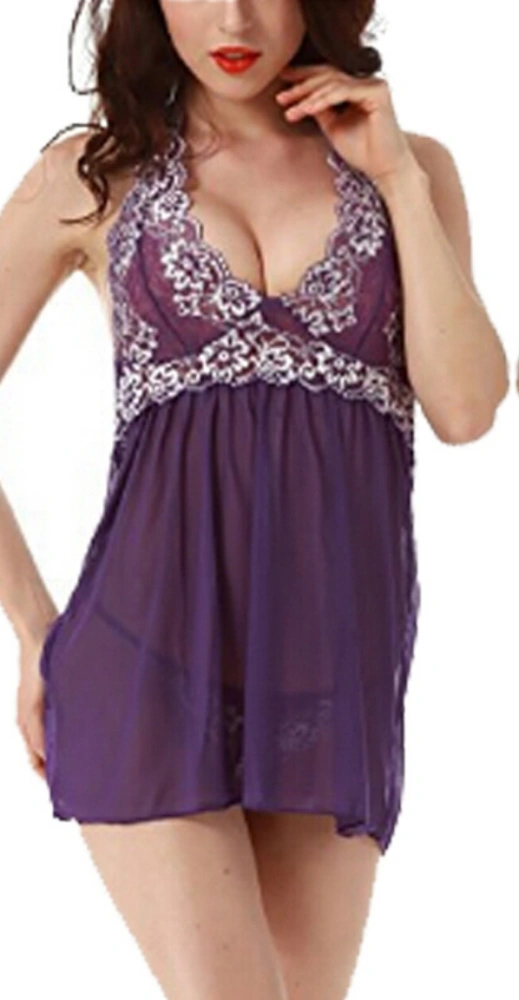 Women Sexy Lingerie + G-string Set, Babydoll Lace Sleepwear, Erotic Sleepwear Dress Nightgown