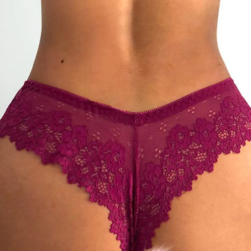 Women's See-Through Lingerie Briefs, Solid Color Floral Pattern Low Waist Triangular Underpants, Breathable Exotic Panties