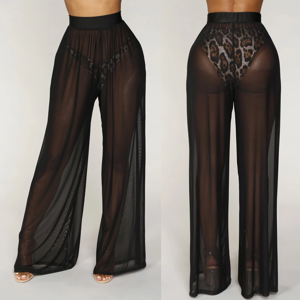 Women Wide Leg Long Pants High Waist Perspective Loose Beach Trousers