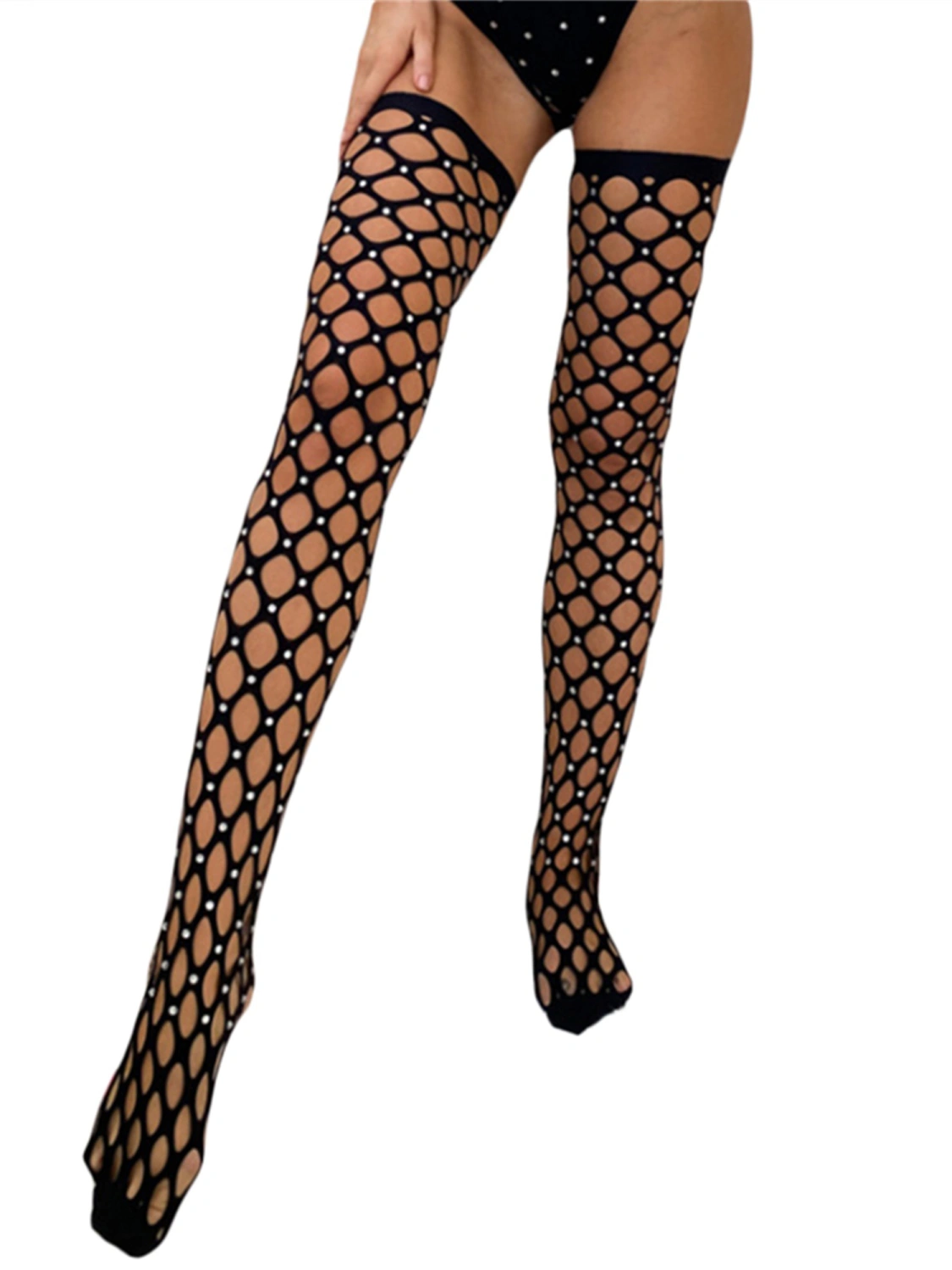 Women's Hollow Out Long Socks, Rhinestone Decor Over Knee Stockings, Casual Outdoor Wear Long Socks