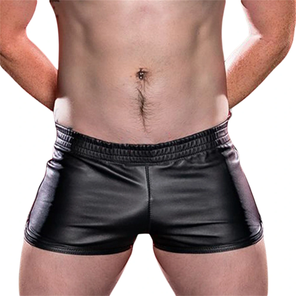 Men's Erotic Shorts, Solid Color/Contrast Color Slim PU Leather Shorts