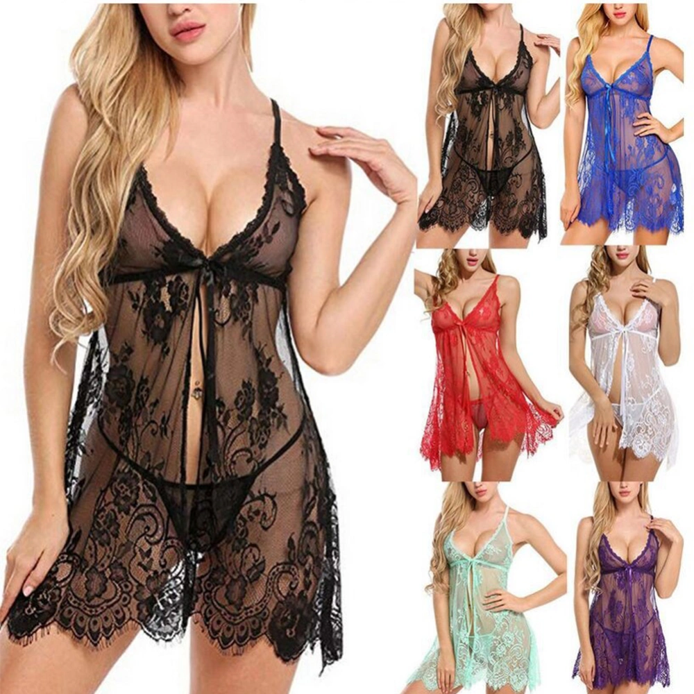 Women Lingerie Set, See Through Floral Sling Cardigan Lace Dress+Sexy Thong Underwear