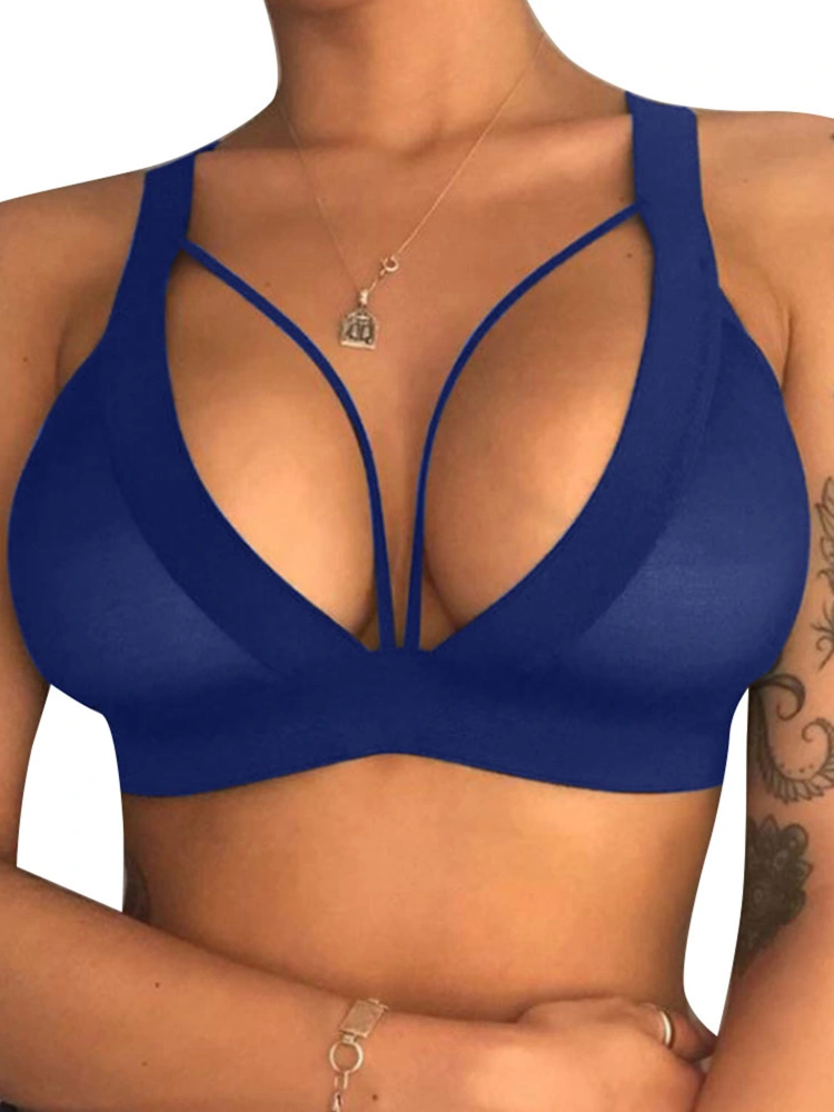 Women Sexy Lingerie Bra Low Cut Push Up Mesh Perspective V Neck Backless Underwear Solid Color Tanks