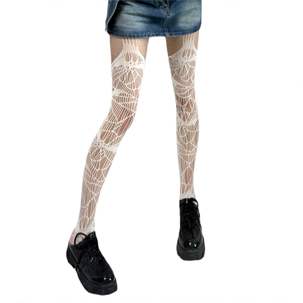 Lace Suspenders Socks Pants, Women Cutout Ultra-Thin High Tube Stockings Black White Pantyhose