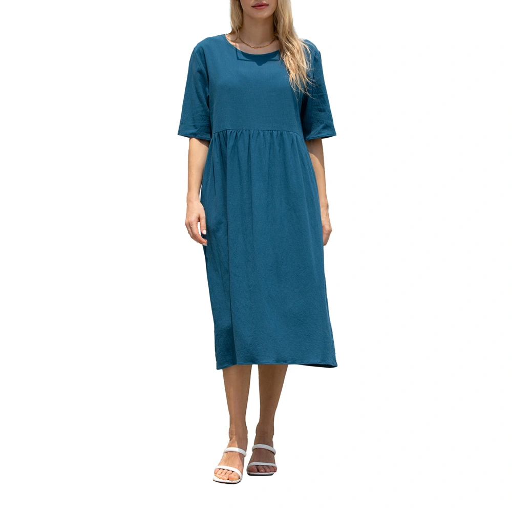 Women Short Sleeve Dress Solid Color Casual Loose A-Line Party Dress for Beach Cocktail Summer Streetwear