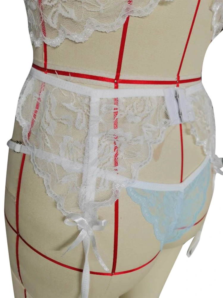 Women Three-piece Lingerie Set, White Underwear, Panties and Garters